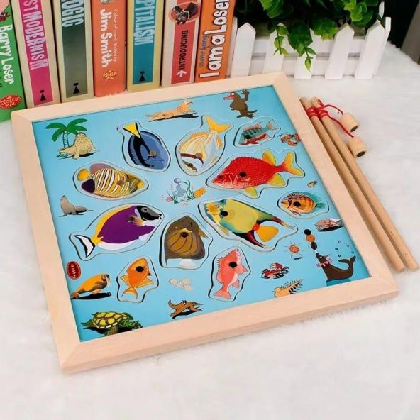 Ahşap Balık Tutma Oyunu 2 Oltalı Kare - 2