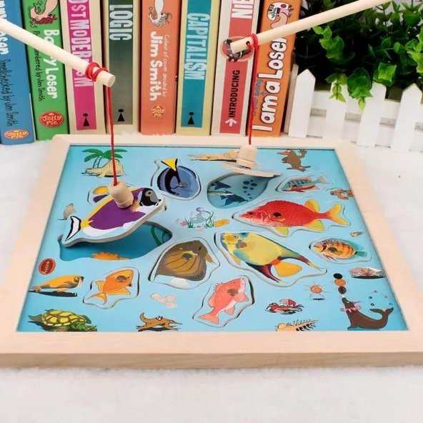 Ahşap Balık Tutma Oyunu 2 Oltalı Kare - 3