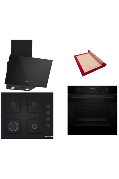 Bosch Siyah 3 lü Ankastre Set (HUA717BA0T-POP6C6P30O-DWK63PJ60T(61T) )-Buhar Destekli-Fırın Matı ile ürün görseli