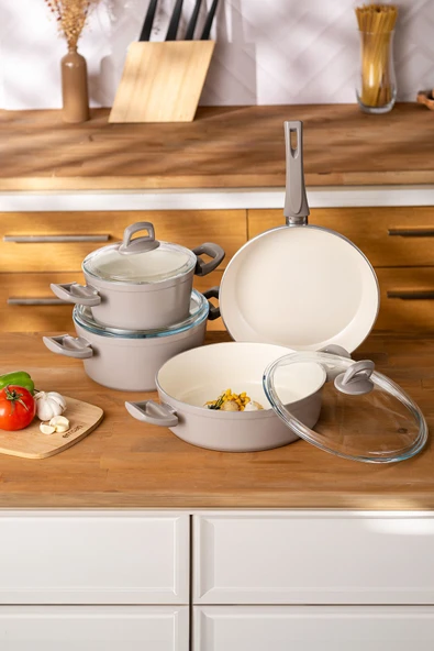 Crystal 7 Parça Tencere Seti Bej - Resim 2