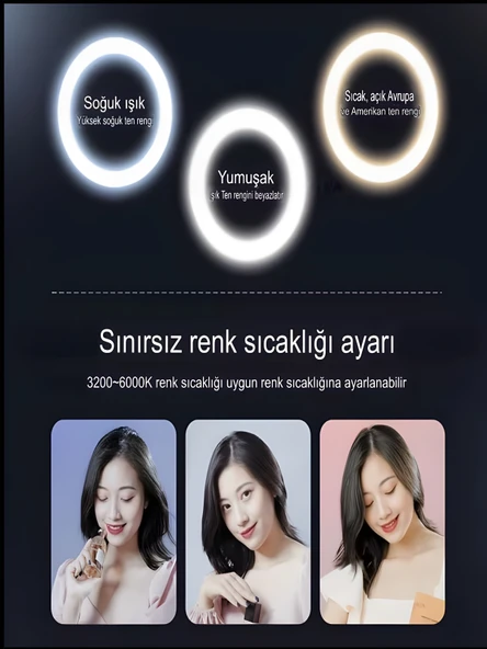 RGB Led Halka Işık 168CM Teleskopik Tripodlu, 160 LED, Telefon Tutucu, Katlanabilir Ring Light - Resim 3