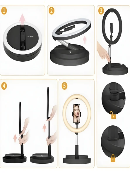 RGB Led Halka Işık 168CM Teleskopik Tripodlu, 160 LED, Telefon Tutucu, Katlanabilir Ring Light - Resim 4