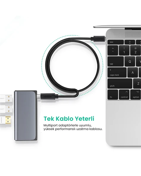 UGREEN MT01925 Thunderbolt 3 Type-C Erkek to Type-C Dişi Uzatma Kablosu 50 cm, 40574 - Resim 2
