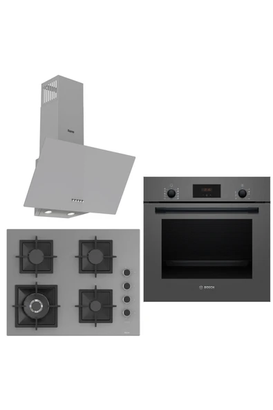 Bosch &Ferre Grigio Wok Bek - Döküm Izgara 3 lü Ankastre Set ( HBF512BH1T - SC408 - D088 ) 65 cm Ocak ürün görseli