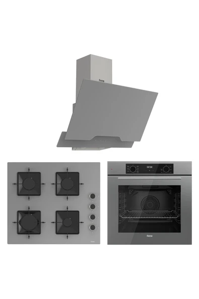 Ferre Flowart Ventora Pro Gri 3'lü Ankastre Set ( QBL63CPR-SS208-D065 ) ürün görseli