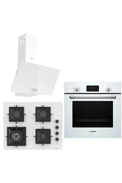 Bosch &Ferre Whiteline Wok Bek - Döküm Izgara 3lü Ankastre Set (HBF512BW1T - SC406 - D087) 65 cm Ocak ürün görseli