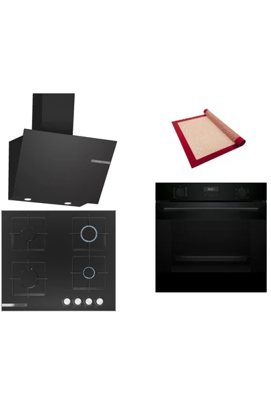 Bosch Siyah 3 lü Ankastre Set (HUA717BA0T-PNP6C6O12O-DWK66PJ60T ) Buhar Destekli - Fırın Matı ile ürün görseli