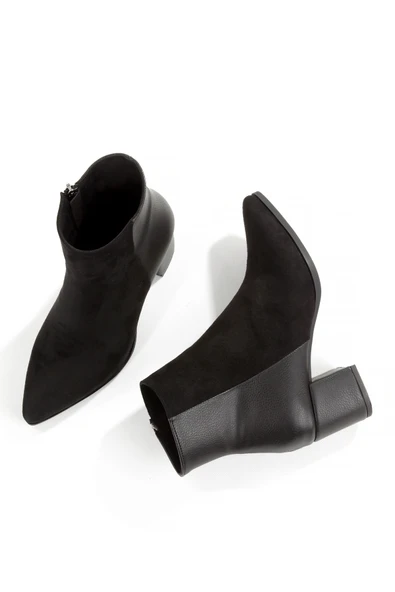 Siyah Süet Kısa Kalın Topuklu Kadın Bot Hudson - Resim 5
