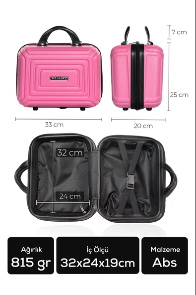 Polo&Sky Altuğ Model Pembe Renk Abs Makyaj Çantası El Valizi - Resim 4