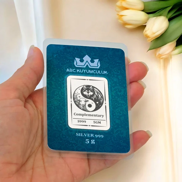 Yin Yang ve Kurt Temalı Hediyeye Özel 5 Gram 999 Ayar Gümüş ile Tasarlanmış Gümüş Külçesi-779 - Resim 2