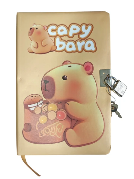 Capybara Hatıra Defteri (Günlük) Kilitli Defter 80 yaprak - Oyuncaklı Kapibara - Resim 4