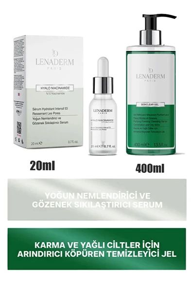 Lenaderm Sebiclear Gel 400 ml+Lenaderm Hyalo Niacinamide Serum 20 ml ürün görseli 1