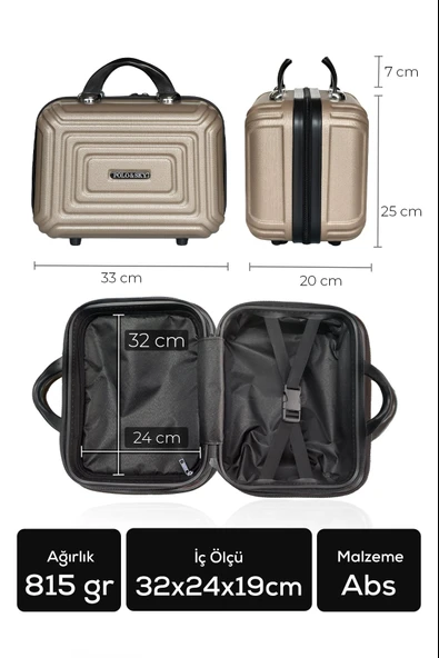 Polo&Sky Altuğ Model Gold Renk Abs Makyaj Çantası El Valizi - Resim 4