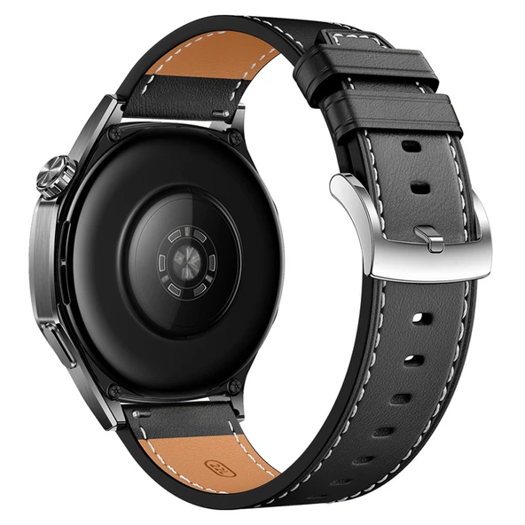 Huawei Watch GT3 Pro GT3 GT2 46mm İle Uyumlu Dikiş Desenli Deri Metal Tokalı Akıllı Saat Kordonu  Siyah - Resim 2