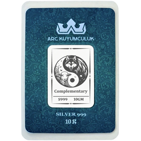 999 Ayar Gümüş ile Üretilmiş Yin Yang ve Kurt Temalı Hediyeye Özel 10 Gram Gümüş Külçesi-779 ürün görseli