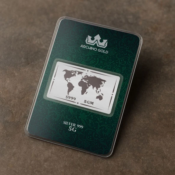 Dünya Temalı 999 Ayar Gümüş ile Tasarlanmış Hediyeye Özel 5 Gram Gümüş Külçesi-773 - Resim 2