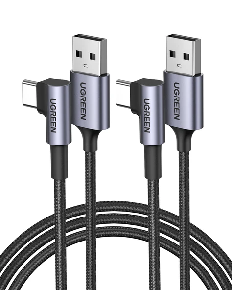 UGREEN USB-C to USB-A 3A QC 90 Derece Hızlı Şarj Kablosu, 1 Metre, Uzay Girişi, 50941 ürün görseli