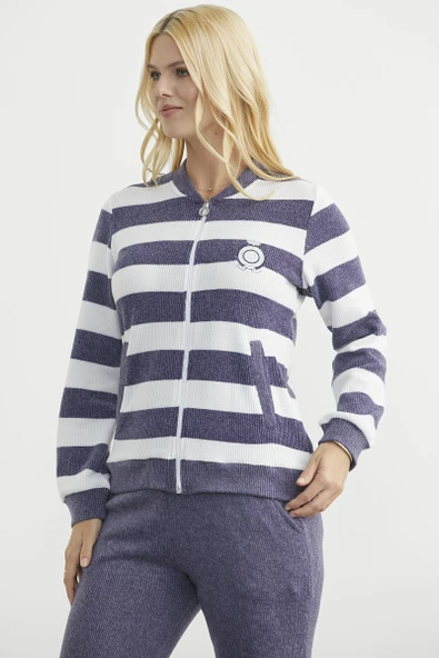 Fitilli Çizgi Kombinli Pijama Takım - Lacivert - Resim 3