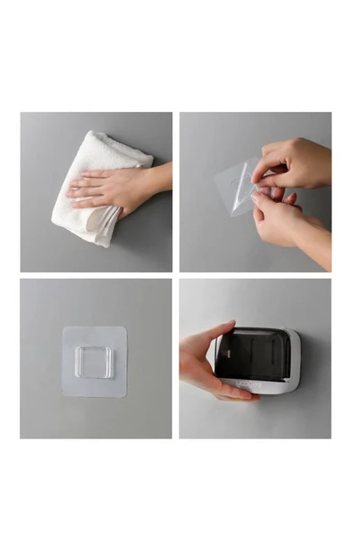 Kapaklı 2 Bölmeli Sabunluk Süngerlik Yapışkanlı Duvara Monte Banyo Mutfak Su Tutmaz Sünger Tutucu - Resim 5