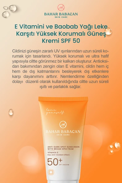 Bahar Babacan E Vitamini Ve Baobab Yağı Leke Karşıtı Yüksek Korumalı Güneş Kremi Spf 50 50ml - Resim 2
