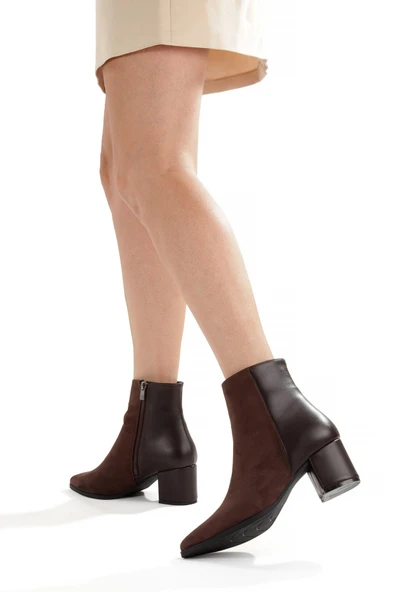 Kahve Rengi Süet Kısa Kalın Topuklu Kadın Bot Hudson ürün görseli