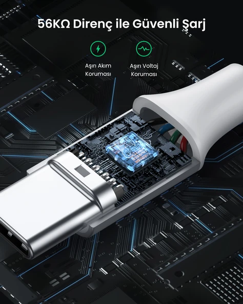 UGREEN Örgülü USB Type-C Şarj ve Data Kablosu, 50 cm, 60130 - Resim 5