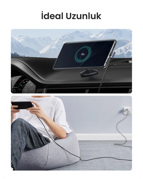 UGREEN USB-C to USB-A 3A QC 90 Derece Hızlı Şarj Kablosu, 1 Metre, Uzay Girişi, 50941 - Resim 8