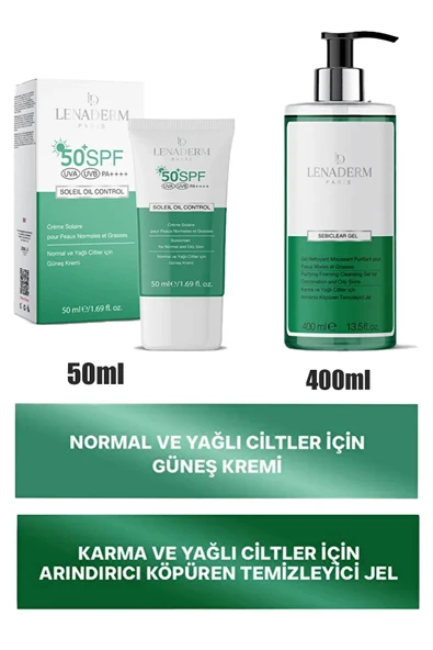 Lenaderm Sebiclear Gel 400 ml+Lenaderm Soleil Oil Control Güneş Kremi 50 ml ürün görseli 1