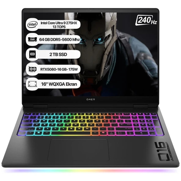 HP Omen Max 16-AH0012NT B92QREA Ultra 9 275HX 64 GB 2 TB SSD RTX5080 16" WQXGA Gaming Laptop - OUTLET ürün görseli 1