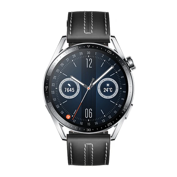 Huawei Watch GT3 Pro GT3 GT2 46mm İle Uyumlu Dikiş Desenli Deri Metal Tokalı Akıllı Saat Kordonu  Siyah - Resim 4