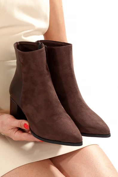 Kahve Rengi Süet Kısa Kalın Topuklu Kadın Bot Hudson - Resim 2