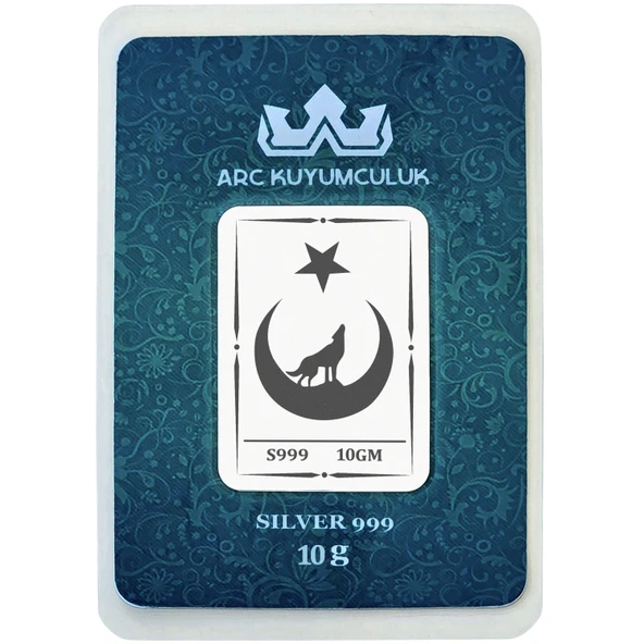 Hediyeye Özel 10 Gram Türkiye ve Kurt Temalı 999 Ayar Gümüş ile Üretilmiş Gümüş Külçesi-769 ürün görseli