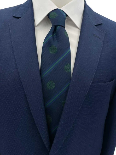 - Brianze 8 Cm Lacivert Yeşil Çizgili Arma Desenli Kravat ürün görseli
