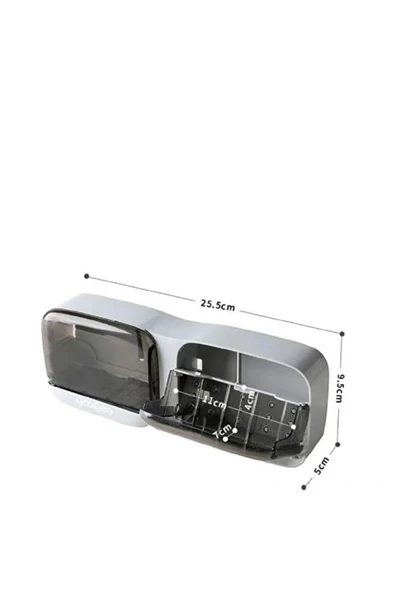 Kapaklı 2 Bölmeli Sabunluk Süngerlik Yapışkanlı Duvara Monte Banyo Mutfak Su Tutmaz Sünger Tutucu - Resim 3