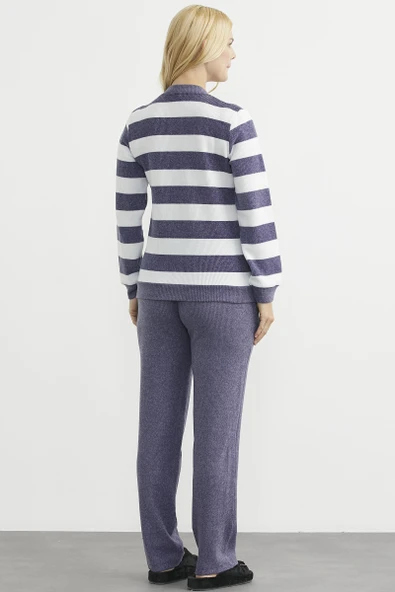 Fitilli Çizgi Kombinli Pijama Takım - Lacivert - Resim 6