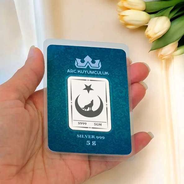 Türkiye ve Kurt Temalı 999 Ayar Gümüş ile Tasarlanmış Hediyeye Özel 5 Gram Gümüş Külçesi-769 - Resim 2