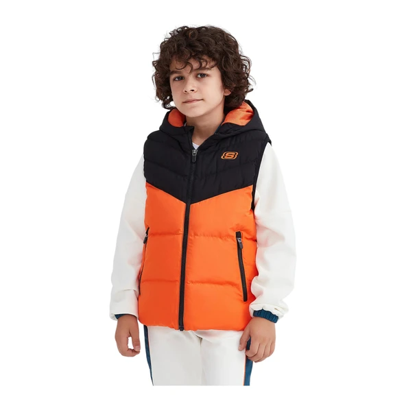 B Outerwear Padded Vest Büyük Erkek Çocuk Turuncu Yelek Sk232024-700 - Resim 3