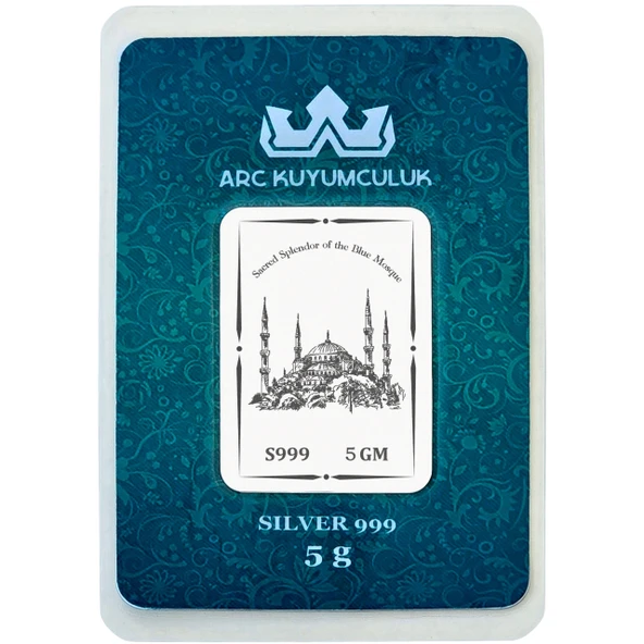 999 Ayar Gümüş ile Tasarlanmış Sultan Ahmet Camisi Temalı Hediyeye Özel 5 Gram Gümüş Külçesi-788 ürün görseli