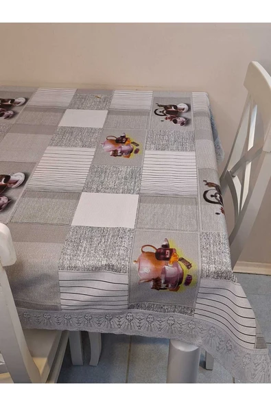 Kaydırmaz Tabanlı Pvc Muşamba - Desenli Silinebilir 120 X 150 Hazır Masa Örtüsü - Resim 4