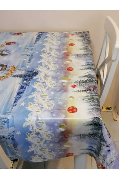 YENİ YIL DESENLİ ELYAFLI PVC MUŞAMBA - SİLİNEBİLİR MASA ÖRTÜSÜ - Resim 4