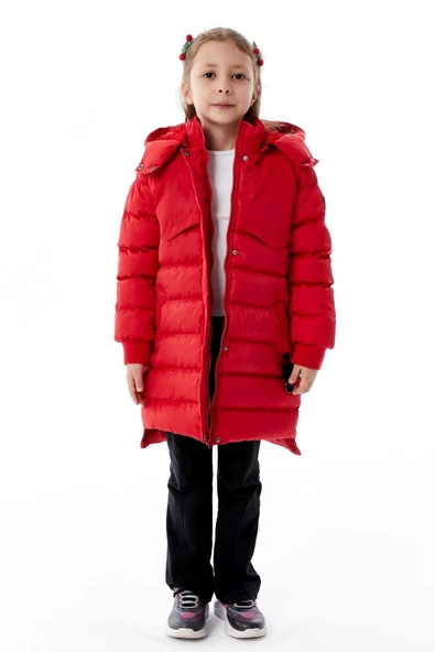 Kız Çocuk Kapüşonlu Kışlık Şişme Mont 51356 - Resim 7