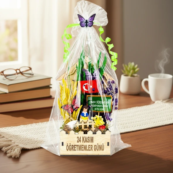 Mini Okul Saksı Hediye Sepeti - Öğretmenler Günü Hediyesi - Resim 2