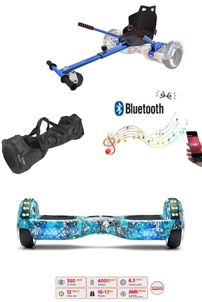 Elektrikli Kaykay Scooter Akıllı Denge Hoverboard + HoverKart + Çanta FULL LEDLİ EXTREM PAKET D20 ürün görseli