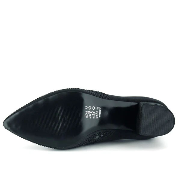 Erkan Saçmacı Patricia Siyah Saten Taşlı Fileli Sivri Burun Kalın Topuklu Klasik Ayakkabı - Resim 6