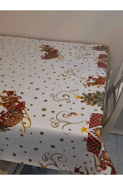 Yeni Yıl Desenli Elyaflı PVC Masa Örtüsü – Silinebilir ve Su Geçirmez Muşamba - Resim 4