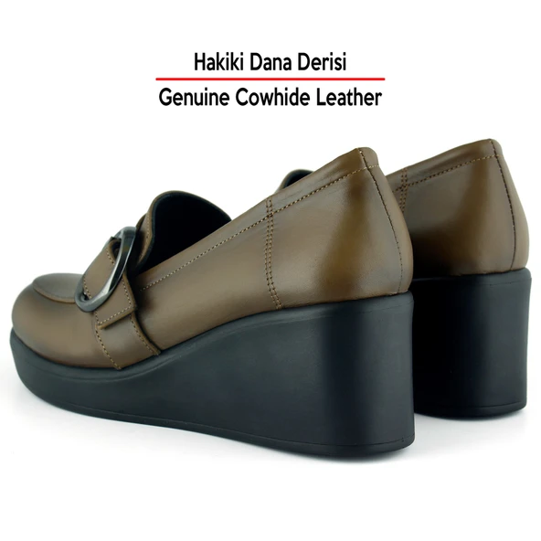 Erkan Saçmacı Madeline Ceviz Hakiki Dana Derisi Tokalı Yuvarlak Burun Dolgu Topuklu Günlük Ayakkabı - Resim 5
