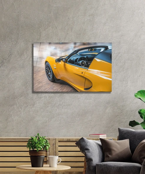 Sarı Araba Cam Tablo - Resim 2