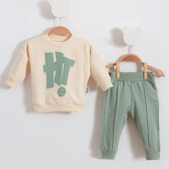 Unısex Önü Baskı Desenli Mint İkili Bebek Takımı ürün görseli