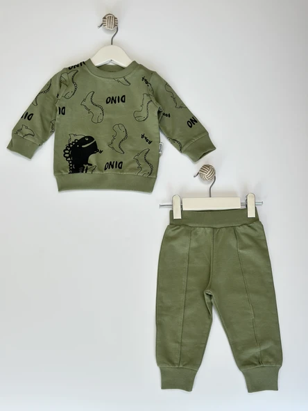 Dino Desenli Erkek Bebek Yeşil İkili Takım ürün görseli