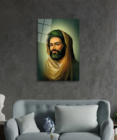 Hz. Ali Dini İslami Cam Tablo Ev ve Ofis Duvar Dekoru Hediyelik Büyük Tablo Dayanıklı Cam - Resim 2